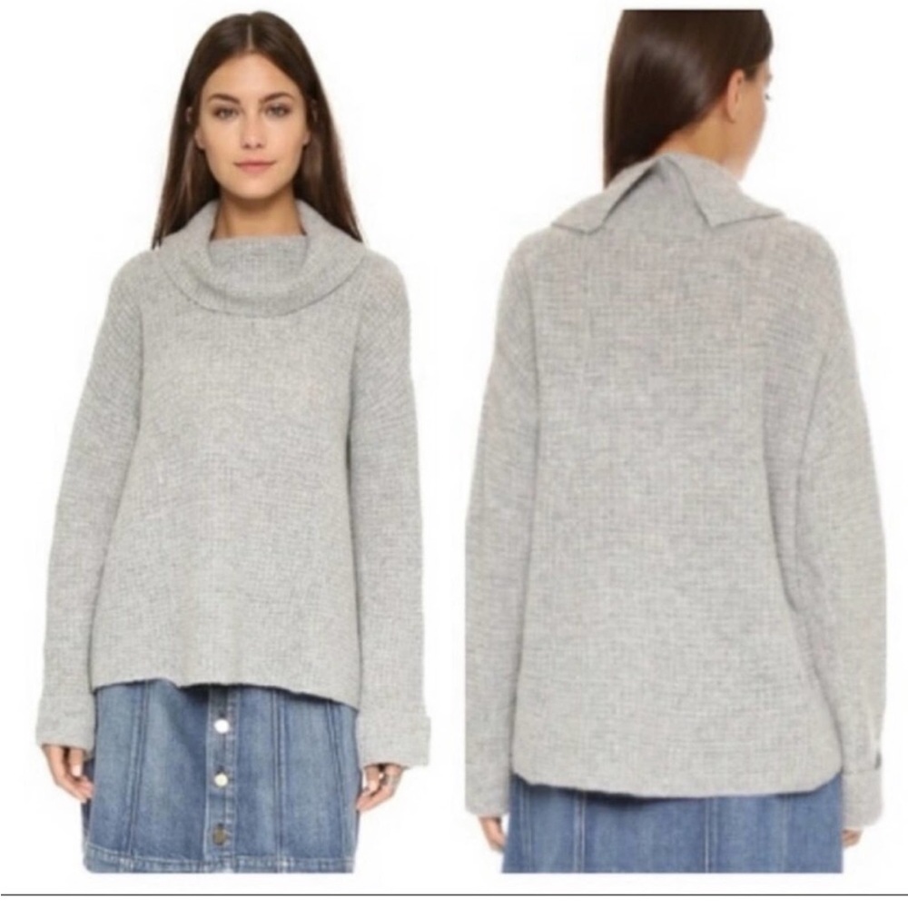 Free People Chunky Oversized Grey Waffle Knit Turtleneck Sweater Wool Cowl Large - Picture 3 of 10